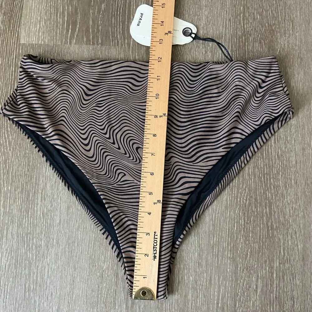 Prana Lahari High Rise Swim Bottom Women's M Black Wavee Cheeky Brief Sporty